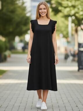 MACKENZIE & JAMES Women’s Large Black Ruffle Shoulder Dress